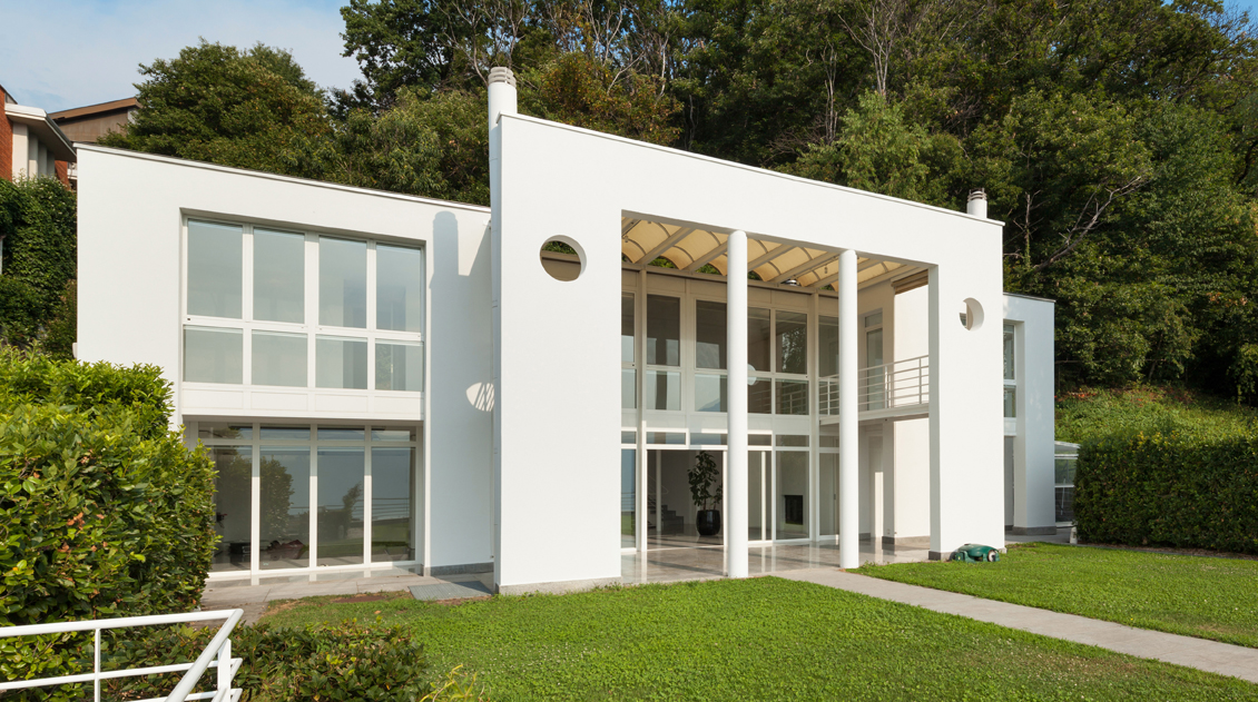 green garden of a white modern villa, external